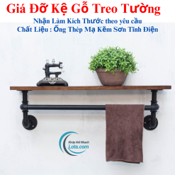 Kệ Gỗ Treo Tường 1 Tầng Decor Vintage Ống Thép Sơn Tĩnh Điện Lota KTT014-1T – Đẳng Cấp Không Gian Sống