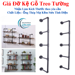 Kệ Gỗ Treo Tường 1-2-3-4-5 Tầng Ống Thép Mạ Kẽm Lota KTT001-1T Khớp Nối Nhanh Lota